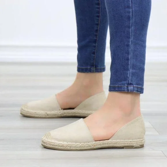 Beige Vegan Suede Flat Slip On Loafer Espadrilles - Picture 6 of 10